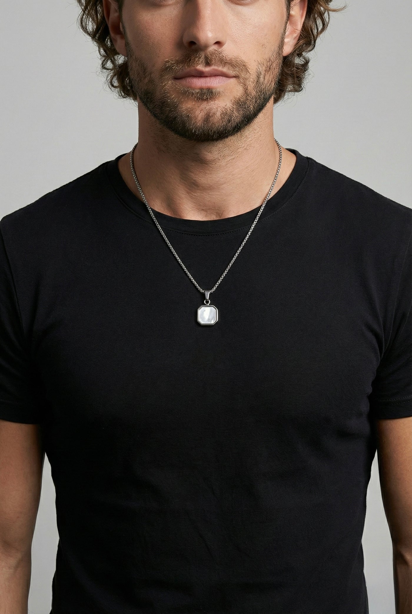Mens white pendant necklace stainless steel silver waterproof non toxic mens jewelry minimalist chain necklace luxury quality free shipping fast delivery