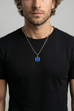 Mens blue pendant necklace stainless steel silver waterproof non toxic mens jewelry minimalist chain necklace luxury quality free shipping fast delivery