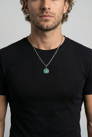 Mens green pendant necklace stainless steel silver waterproof non toxic mens jewelry minimalist chain necklace luxury quality free shipping fast delivery