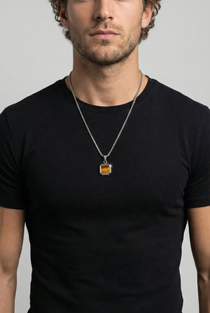 Mens brown pendant necklace stainless steel silver waterproof non toxic mens jewelry minimalist chain necklace luxury quality free shipping fast delivery