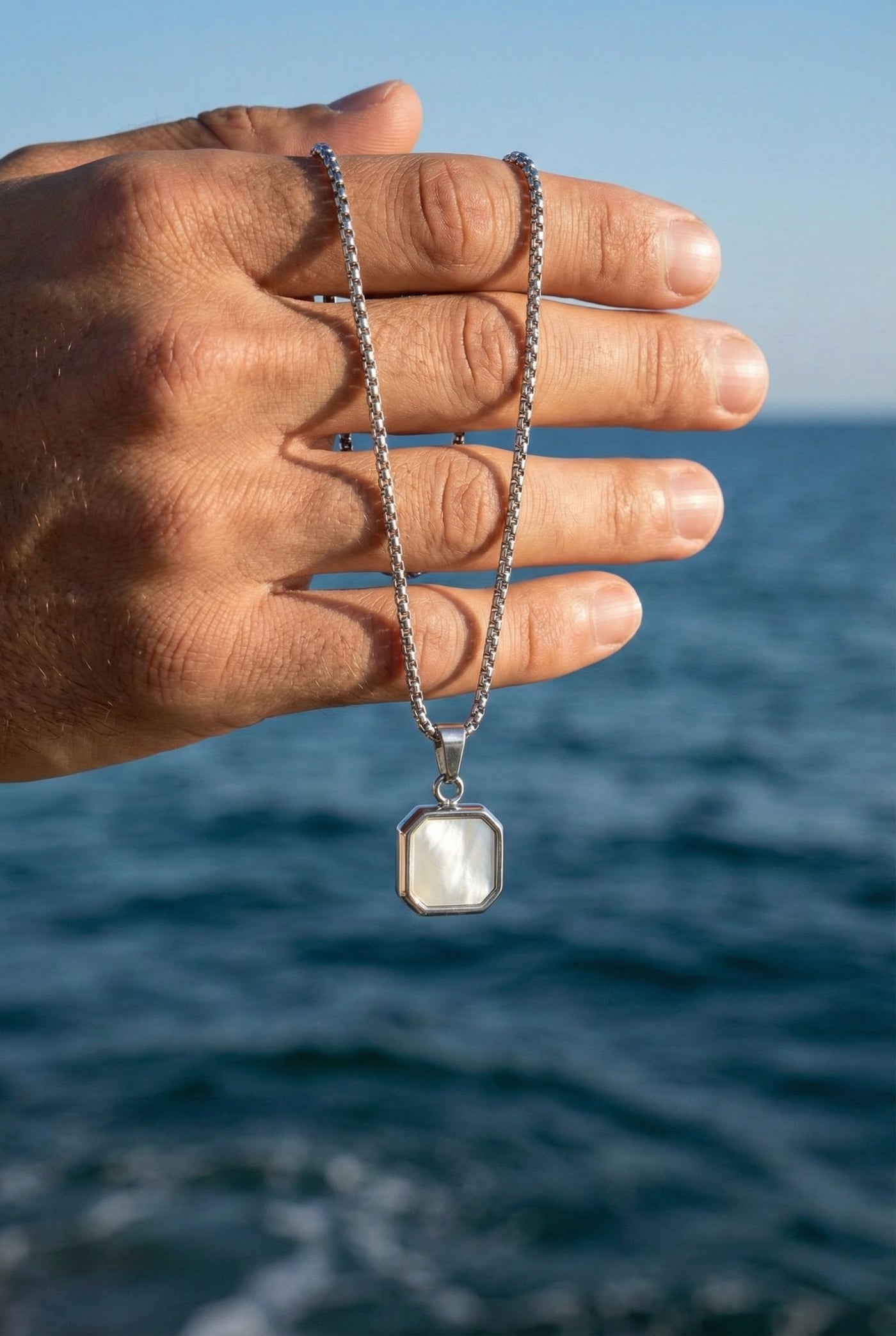 Mens white pendant necklace stainless steel silver waterproof non toxic mens jewelry minimalist chain necklace luxury quality free shipping fast delivery