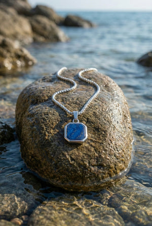 Mens blue pendant necklace stainless steel silver waterproof non toxic mens jewelry minimalist chain necklace luxury quality free shipping fast delivery